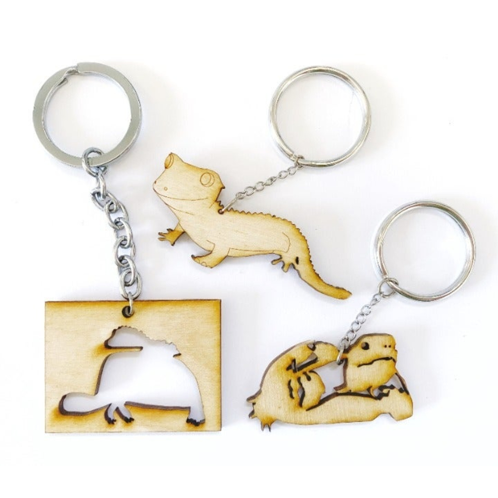 Handmade Reptile Tortoise and Gecko Wooden Keychains